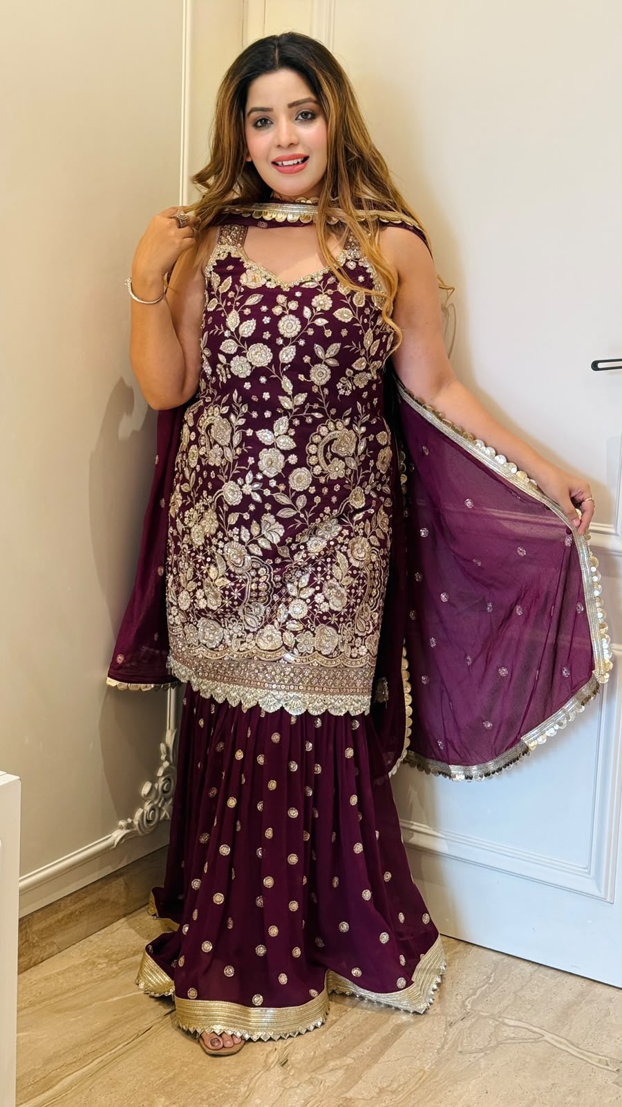 Yuvika Georgette Sharara Suit Set- Purple