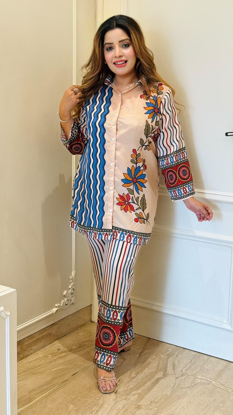 Siyaara Crepe Cordset Beige