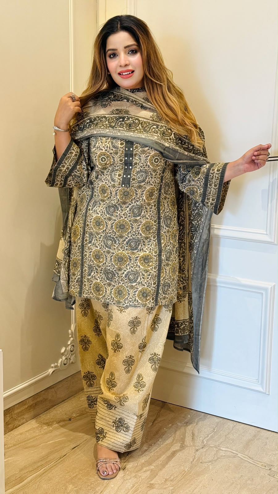 Kairah Cotton Farshi Salwar Suit Set- Brown