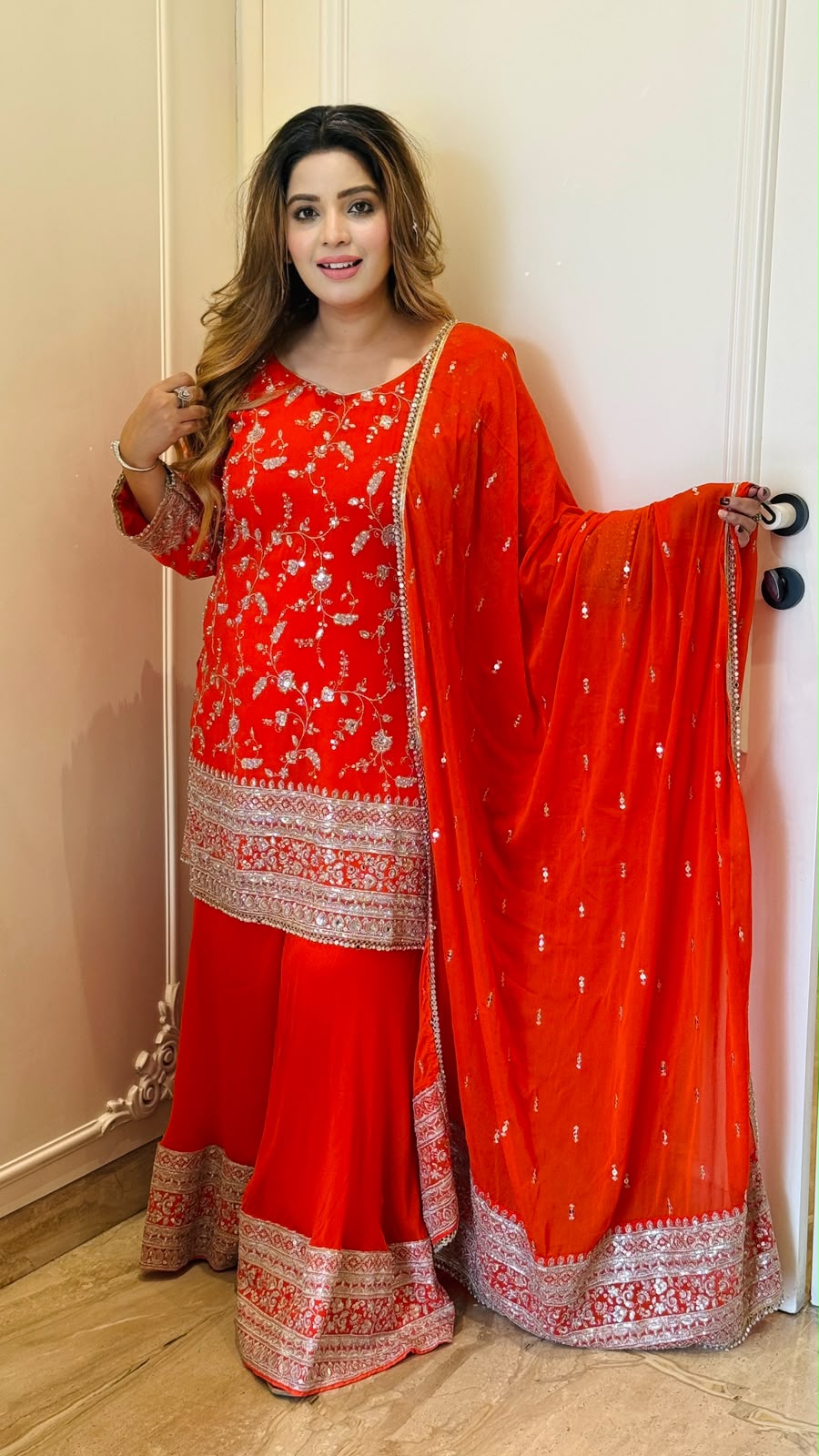 Kriya Sharara Suit Set- Orange