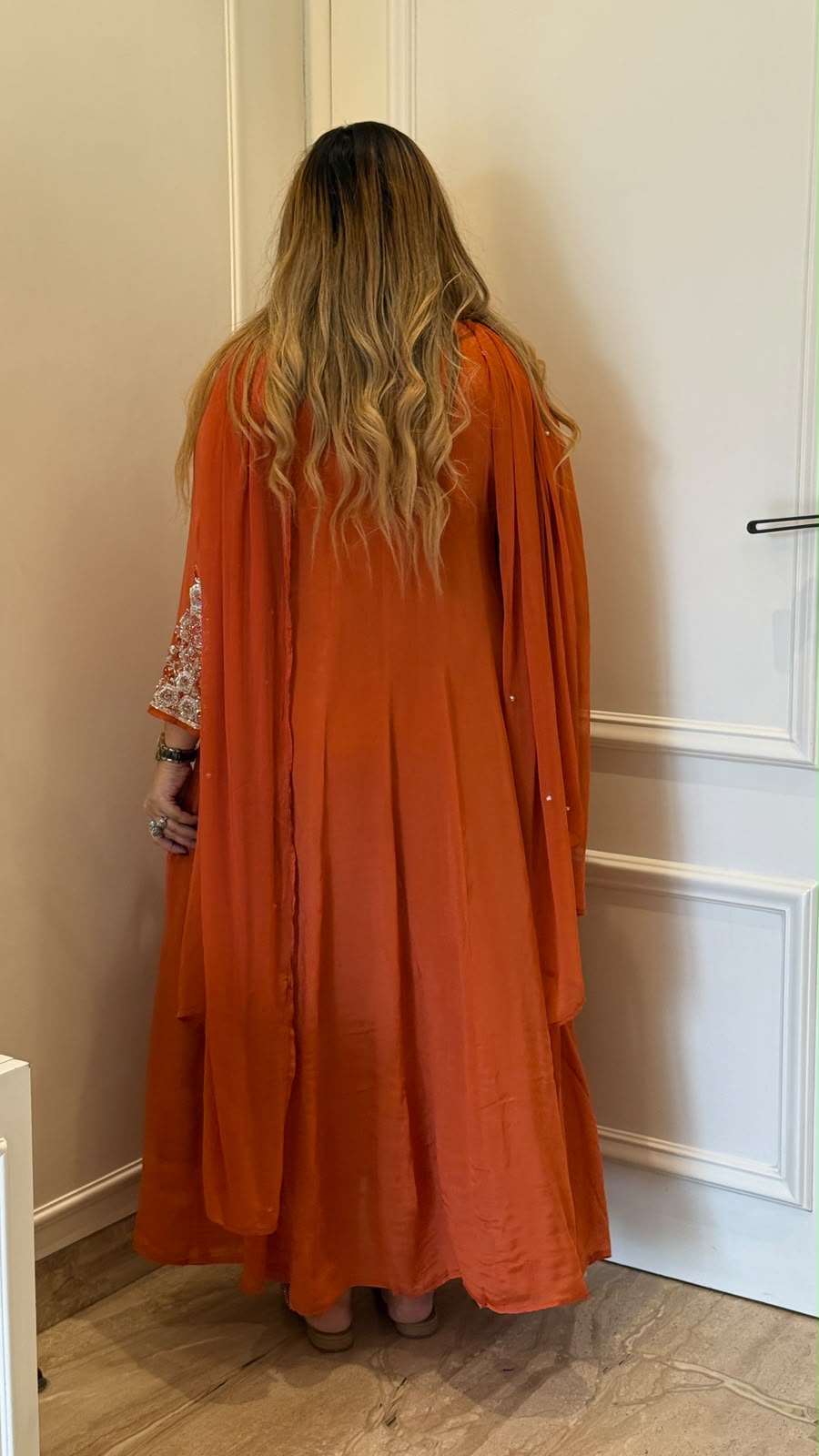 Maanya Chinnon Anarkali Suit Set- Orange