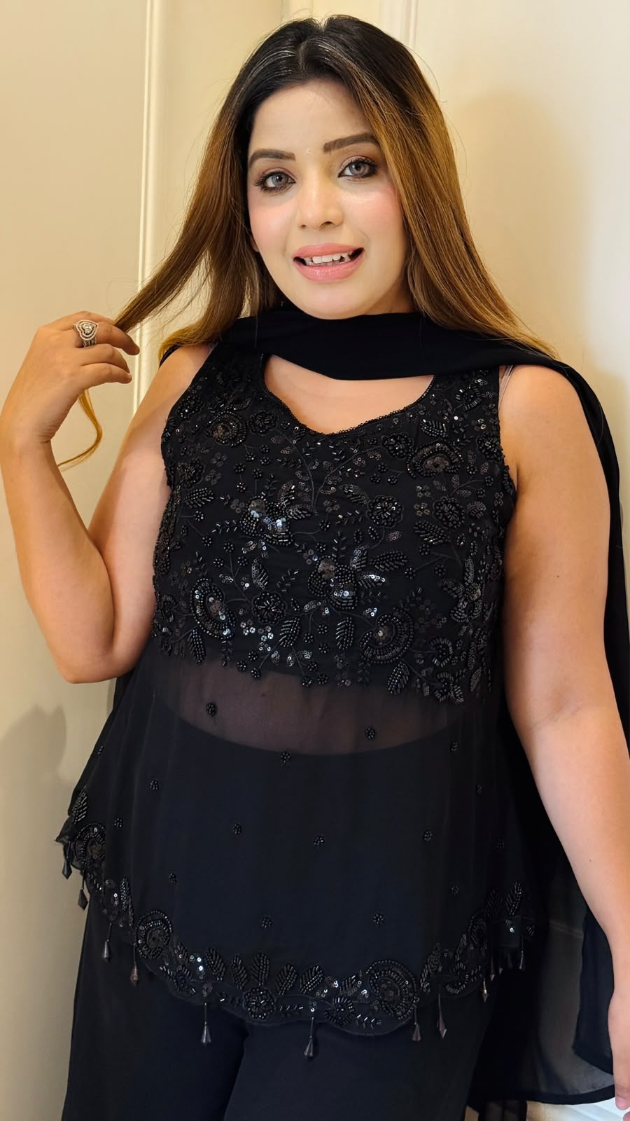 Sharaya Georgette Palazzo Suit Set- Black
