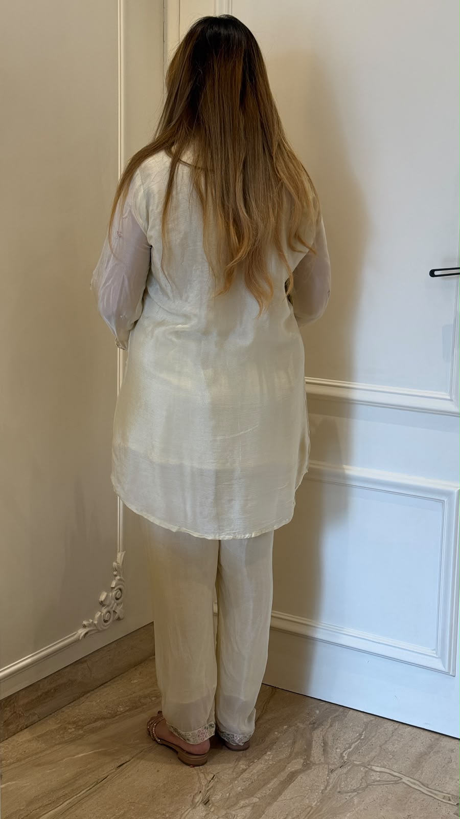 Arohi Chinnon Cordset- Beige, Pink