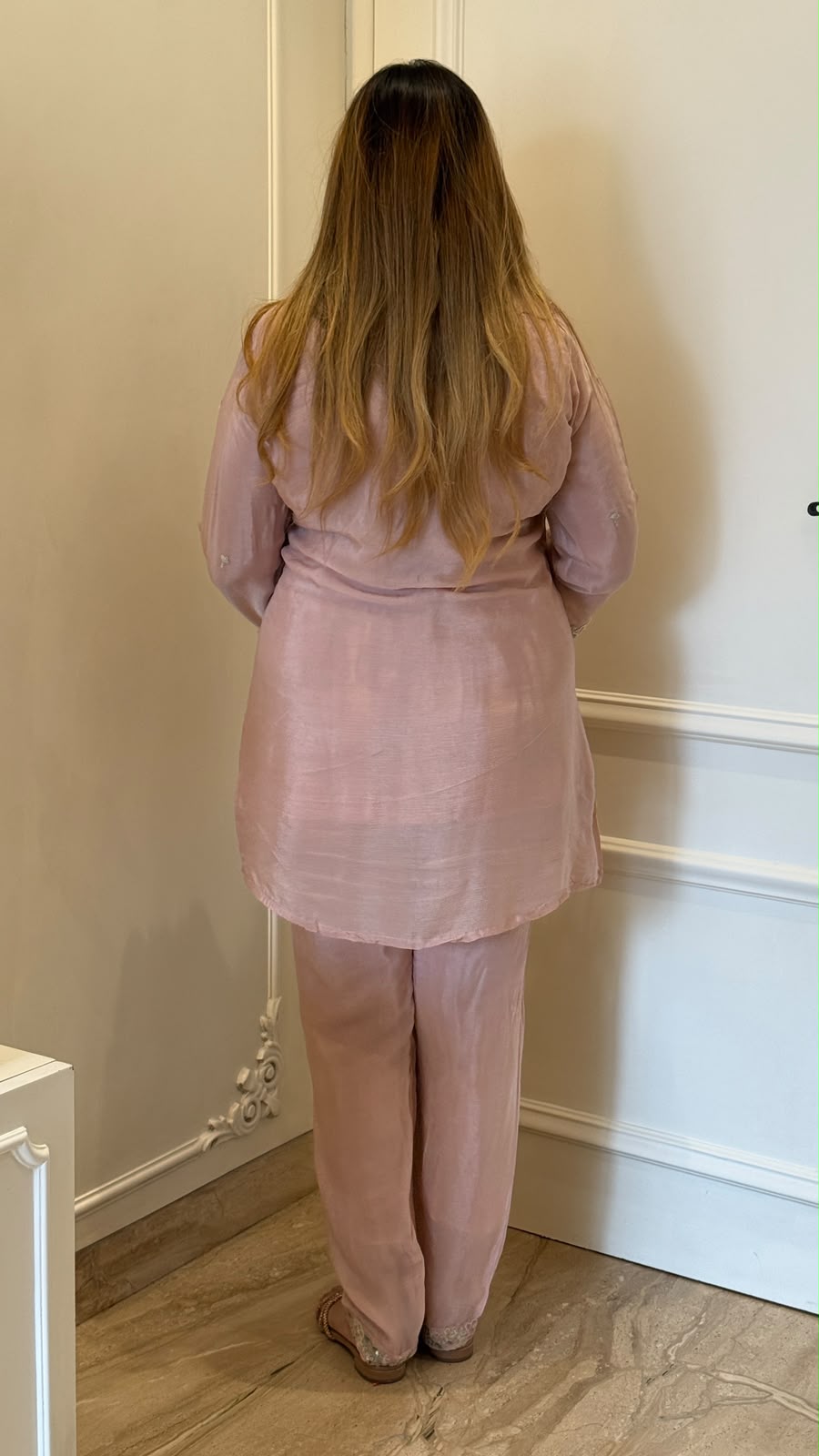 Arohi Chinnon Cordset- Beige, Pink