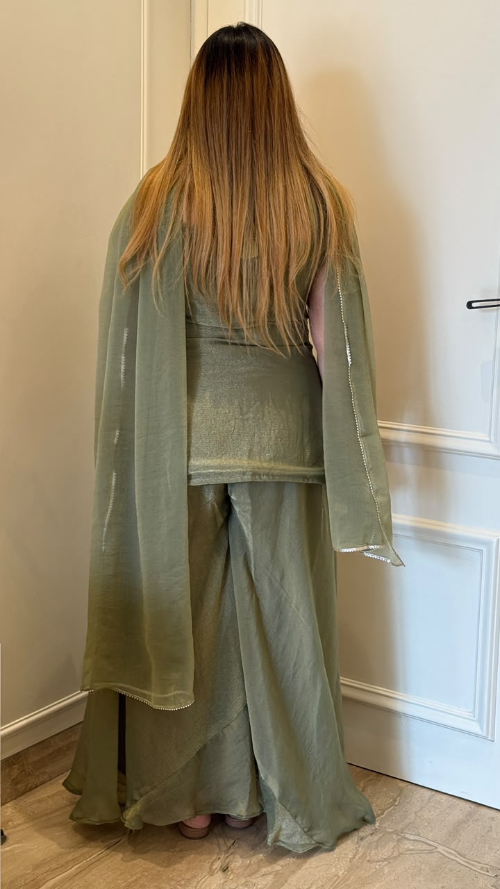 Sanya Shimmer Plazo Suit Set- Grey, Lavender, Green