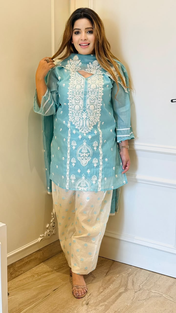 Shaira Farshi Salwar Suit Set- Blue, Yellow, Green, Lavender