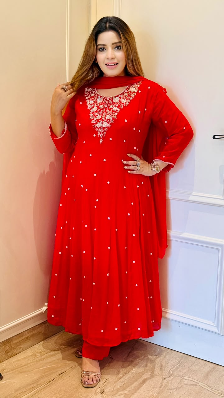 Taarika Anarkali Suit Set- Red