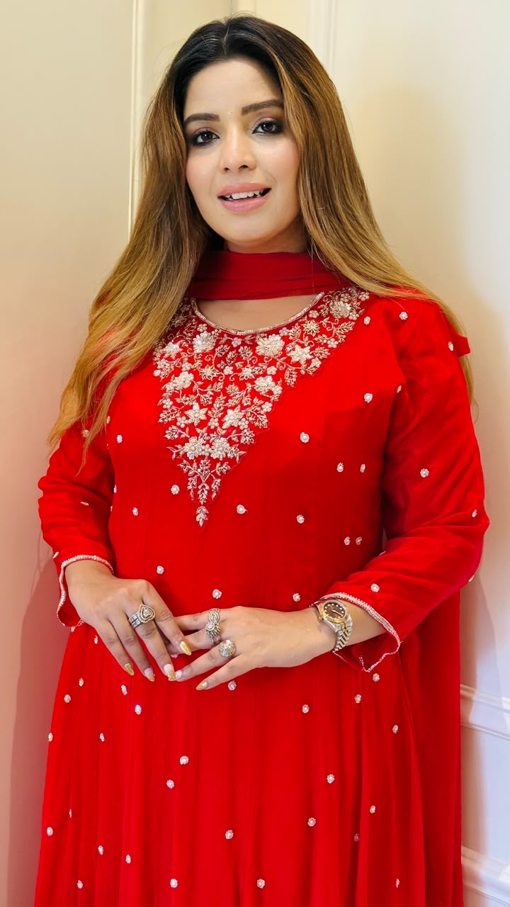 Taarika Anarkali Suit Set- Red