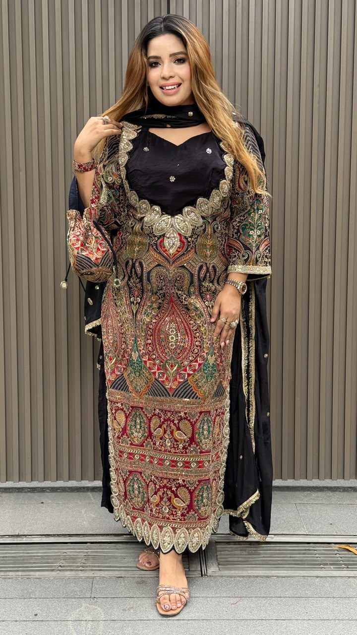 Vrishti Crepe Firaan- Black, Red, Blue