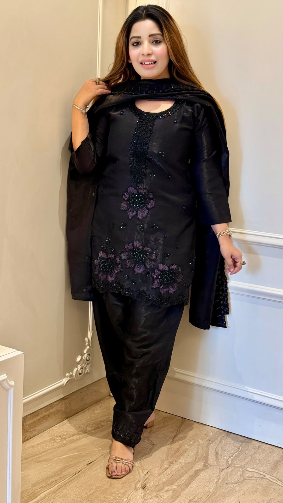 Ruhanika Shimmer Farshi Salwar Suit Set- Black