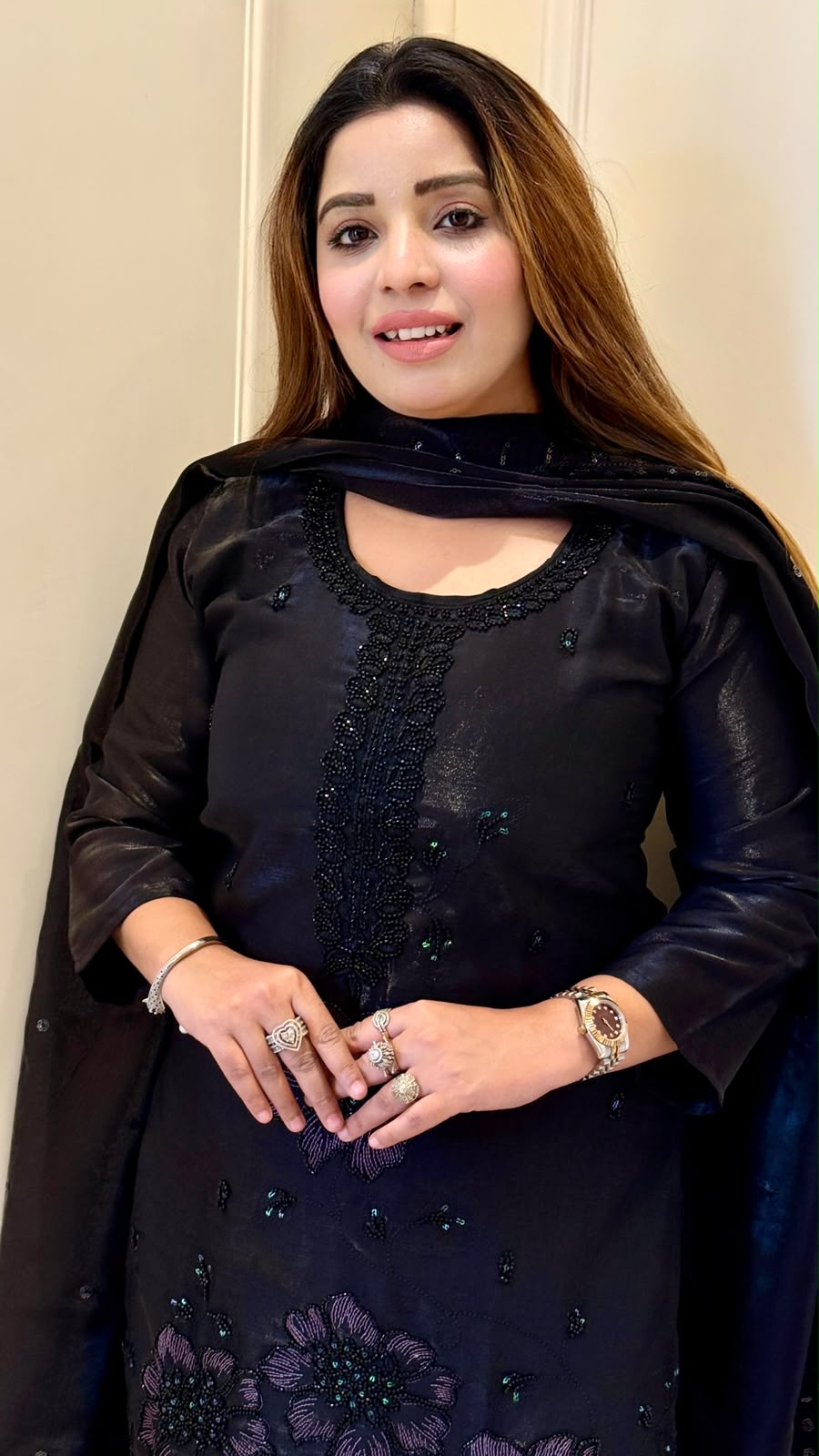 Ruhanika Shimmer Farshi Salwar Suit Set- Black