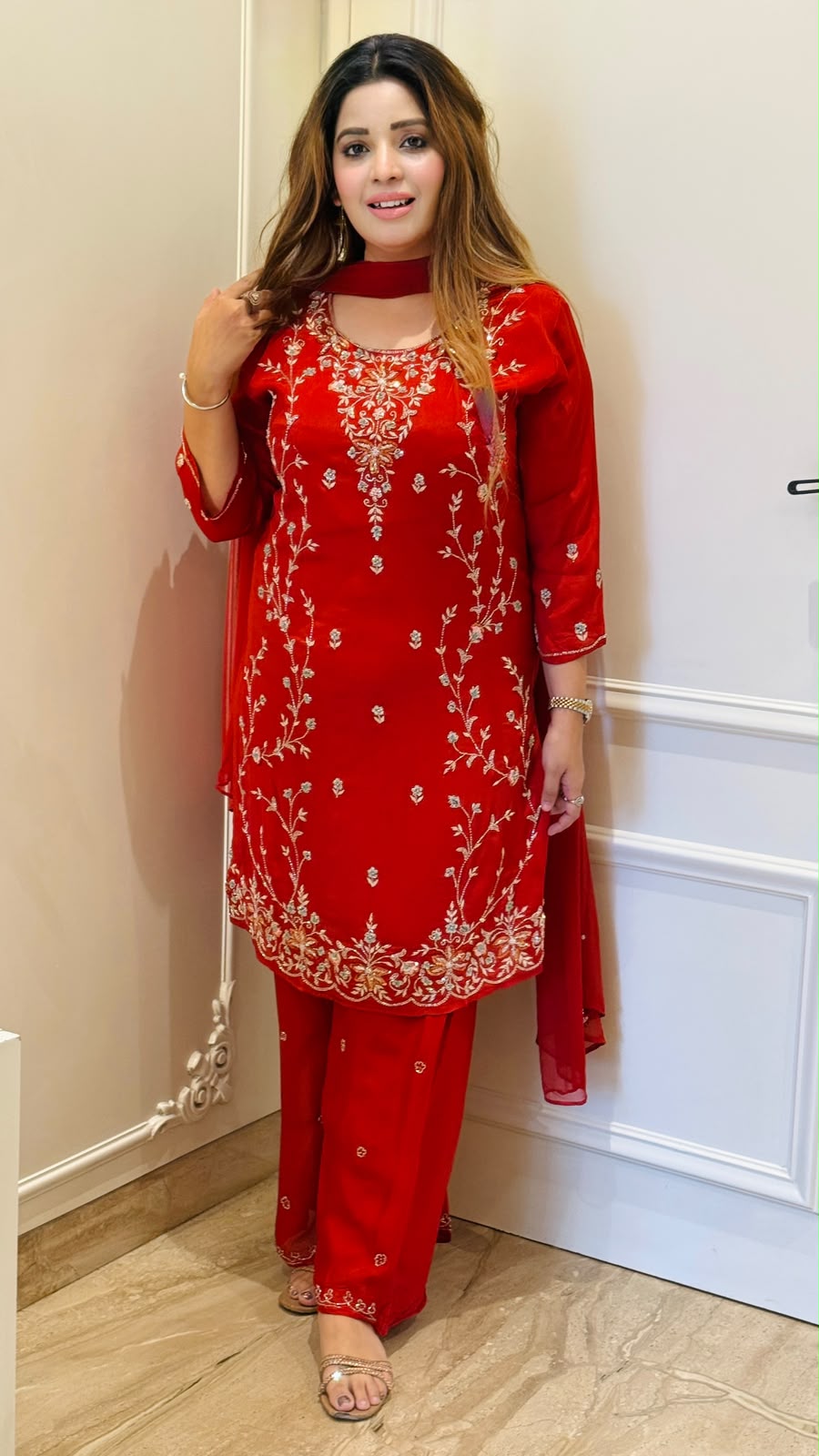 Vira Chinnon Suit Set- Red, Green