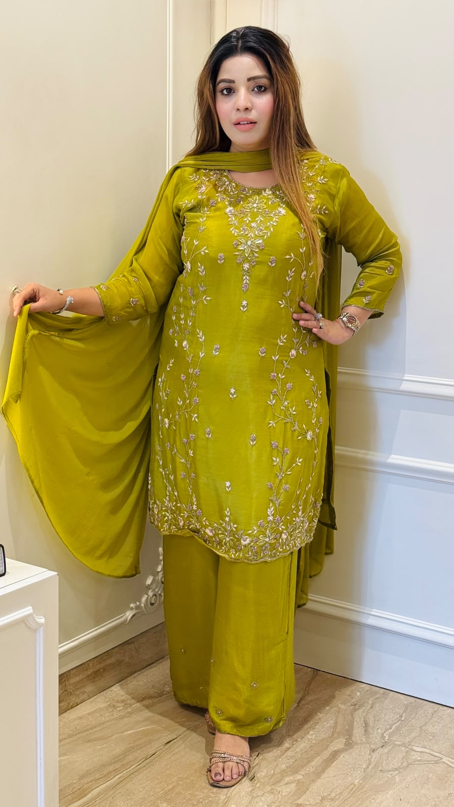 Vira Chinnon Suit Set- Red, Green