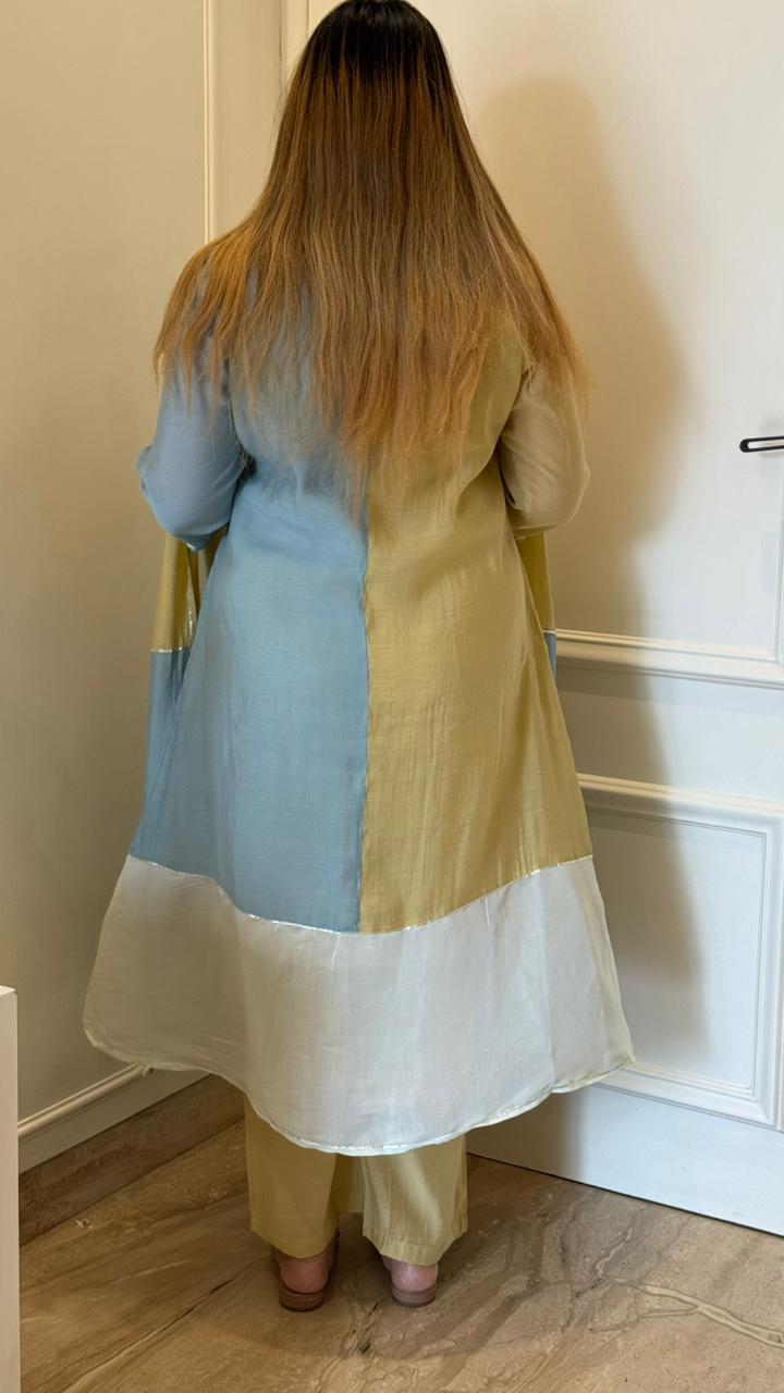 Kaira Organza A-Line Suit Set- Grey, Blue