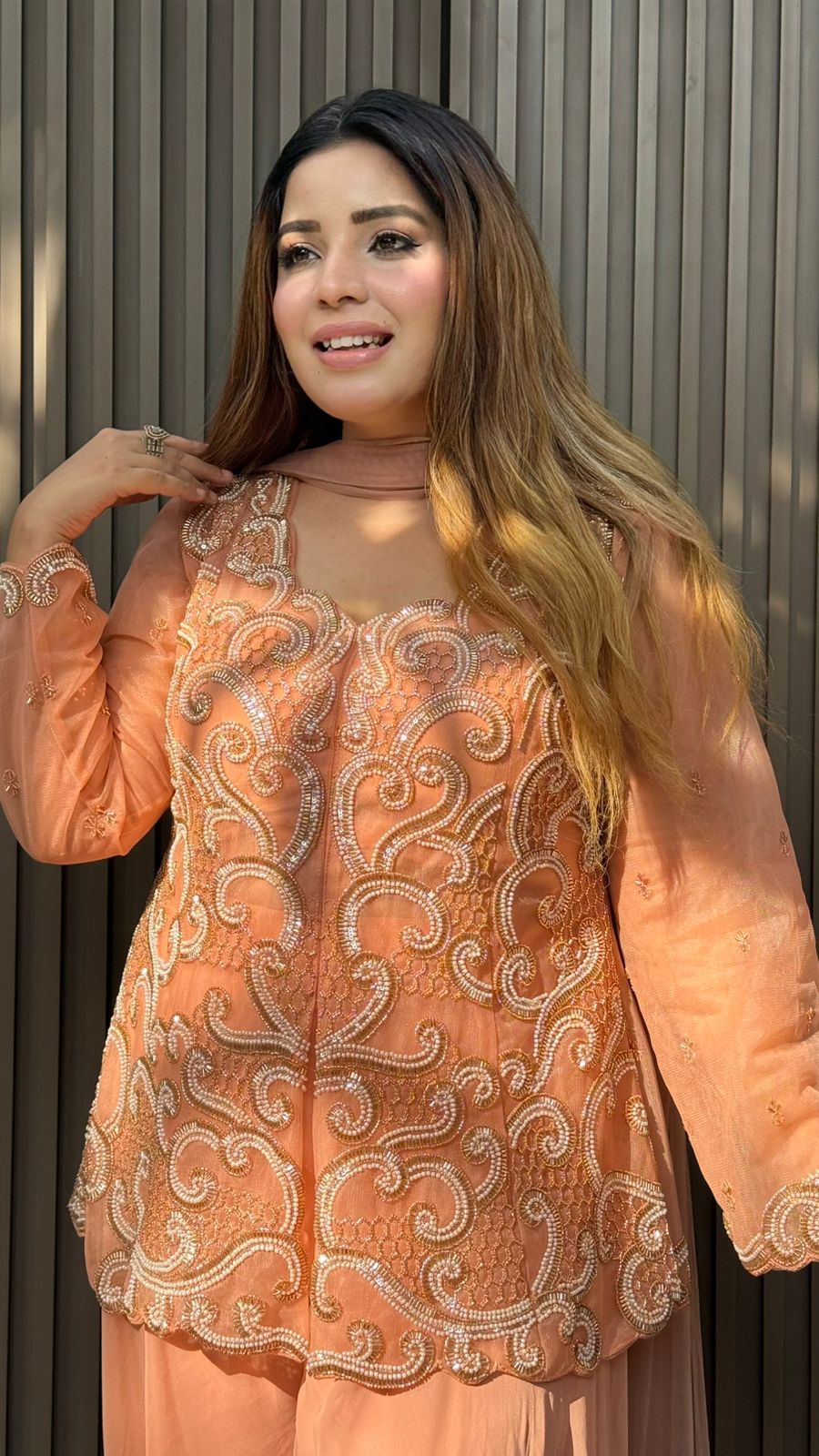 Liya Short Kurta with Sharara Set- Orange, Yellow