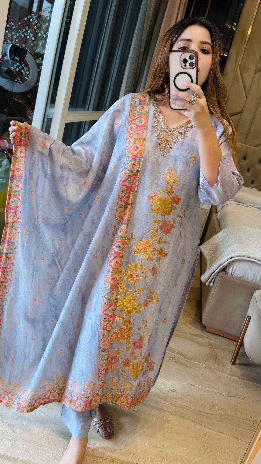 Maira Banarasi Suit Set- Blue, Beige