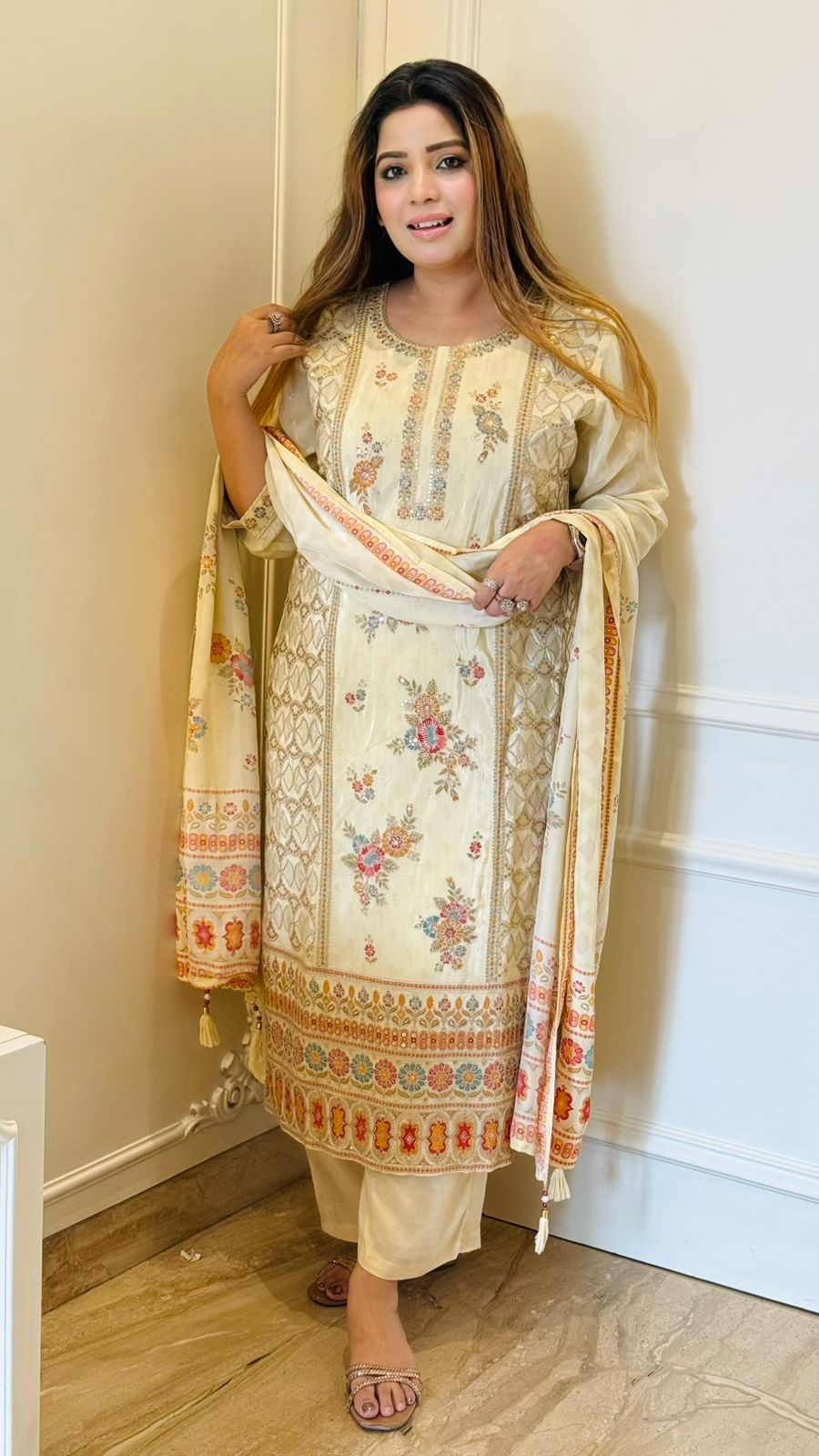 Maira Banarasi Suit Set- Blue, Beige