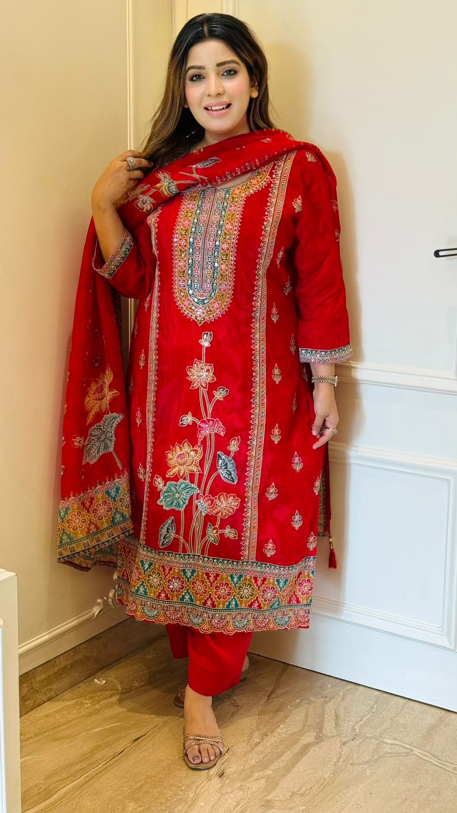 Niva Print Suit Set- Red, Pink