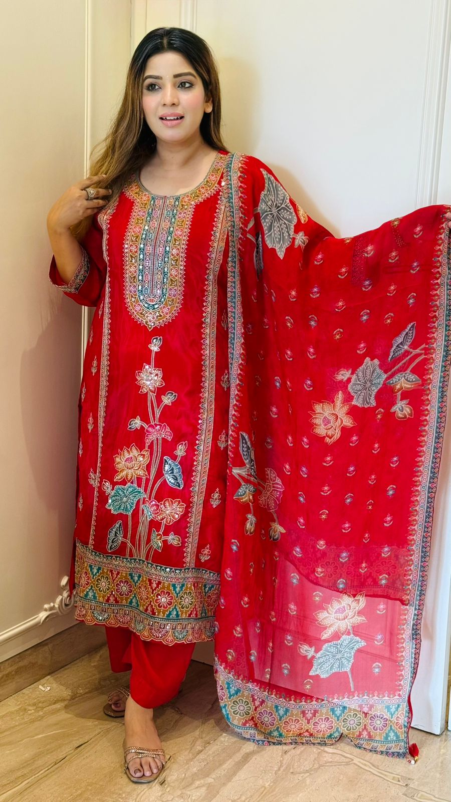 Niva Print Suit Set- Red, Pink