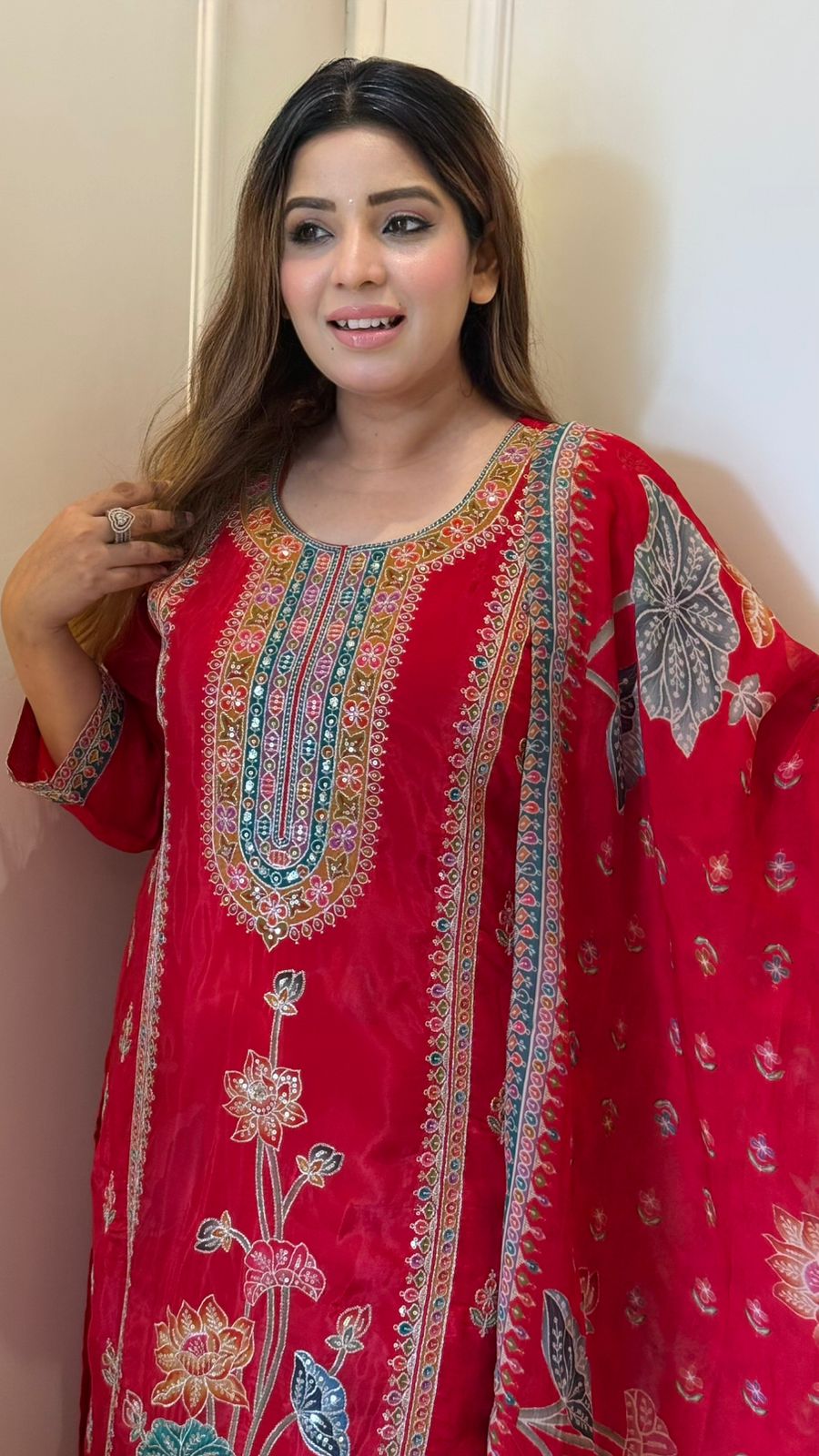 Niva Print Suit Set- Red, Pink