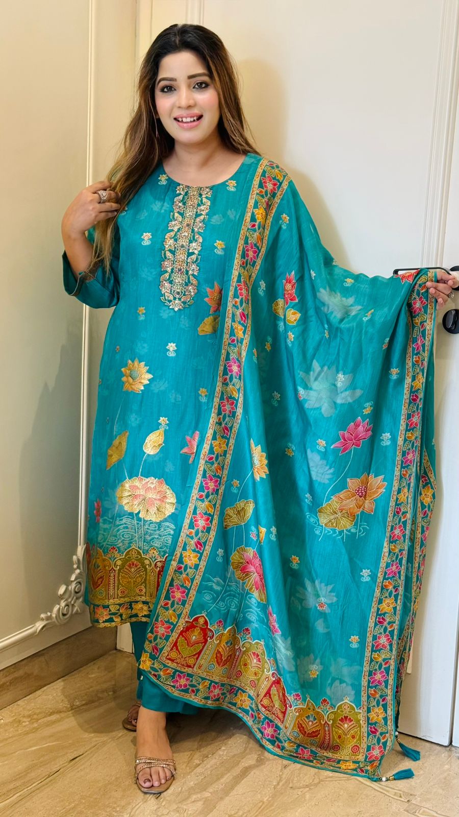 Raya Crepe Suit Set- Blue