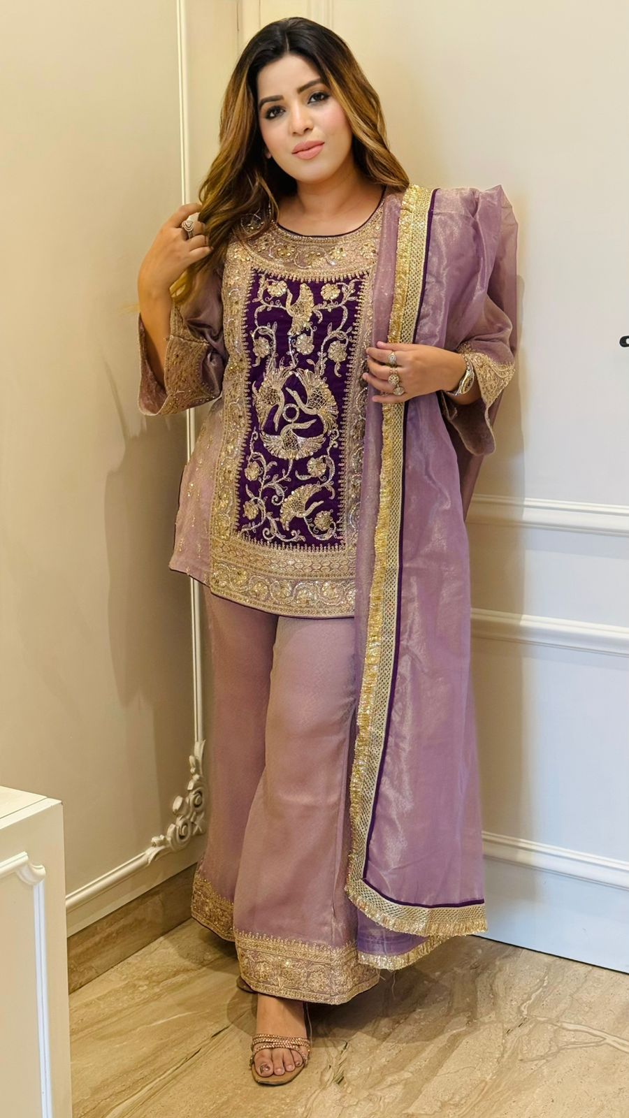 Ayati Bell Bottom Suit Set- Blue, Lavender, Pink