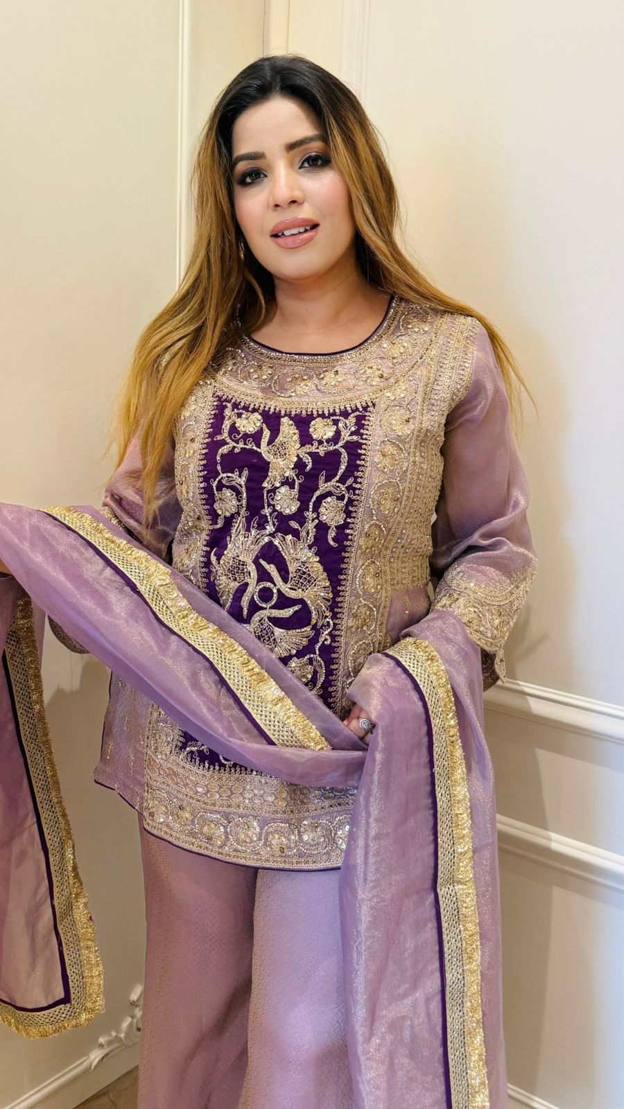 Ayati Bell Bottom Suit Set- Blue, Lavender, Pink