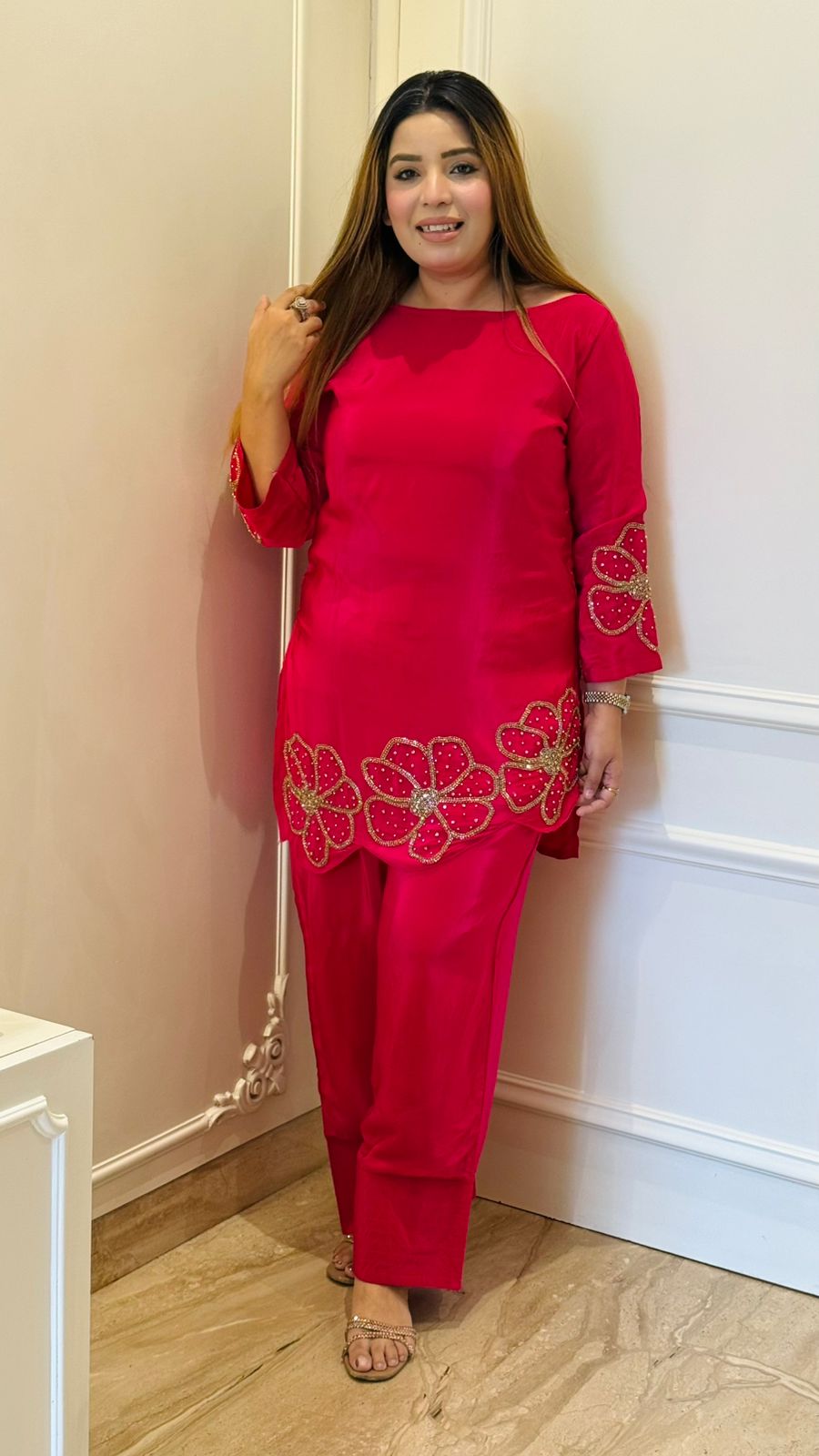 Jahnvi Farshi Salwar Suit Set- Red, Rust, Pink, Beige