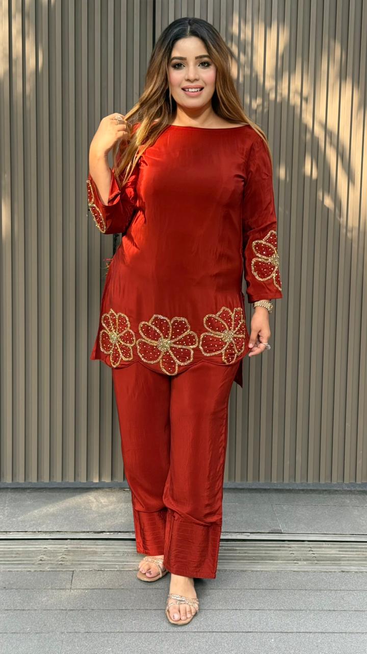Jahnvi Farshi Salwar Suit Set- Red, Rust, Pink, Beige