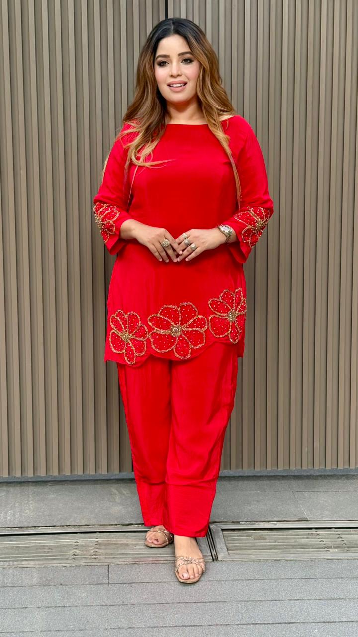 Jahnvi Farshi Salwar Suit Set- Red, Rust, Pink, Beige