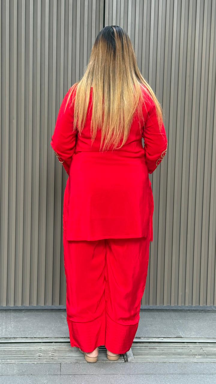 Jahnvi Farshi Salwar Suit Set- Red, Rust, Pink, Beige