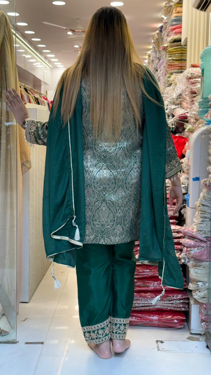 Mihira Brocade Suit Set- Purple, Green