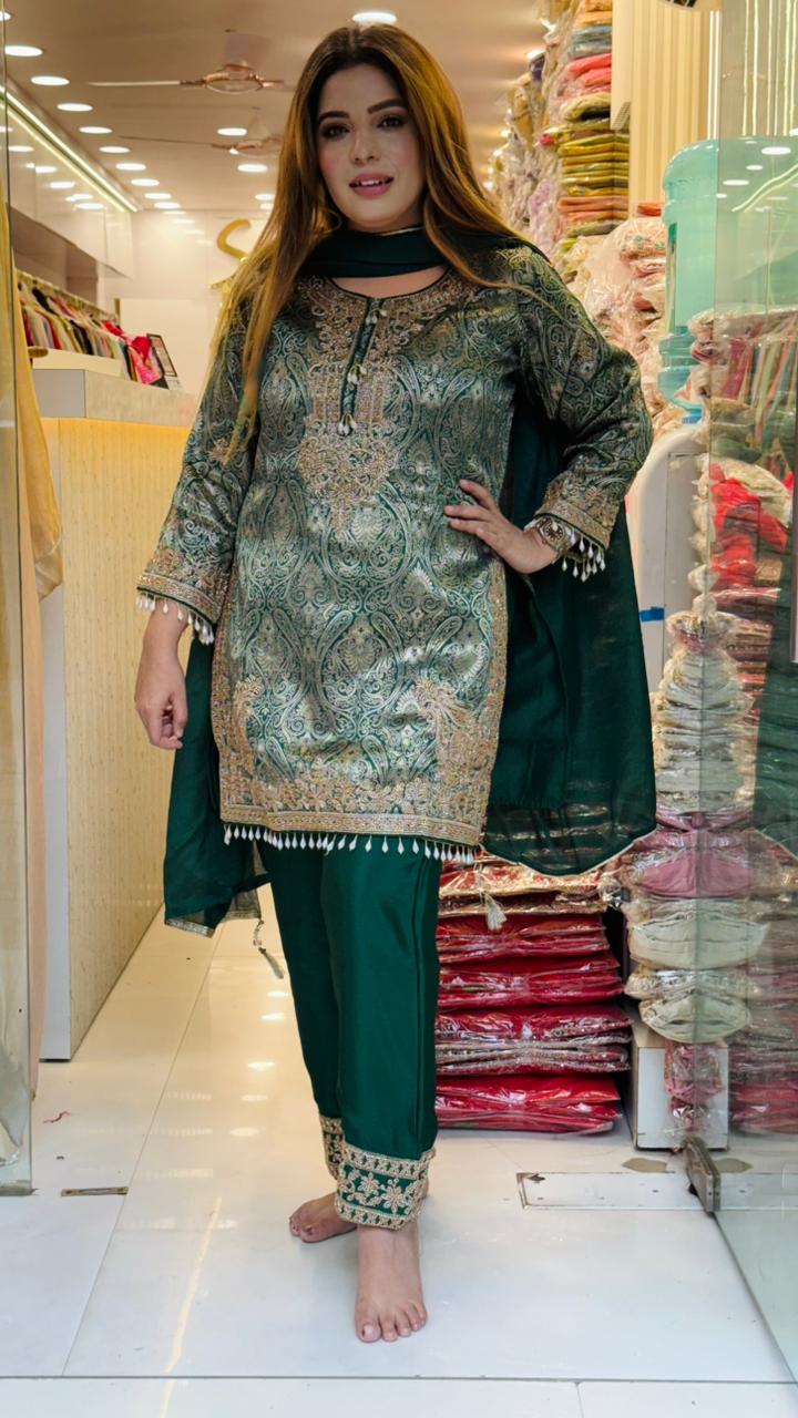 Mihira Brocade Suit Set- Purple, Green