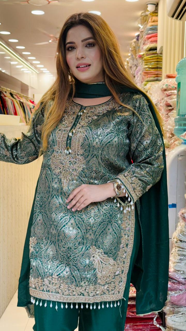 Mihira Brocade Suit Set- Purple, Green