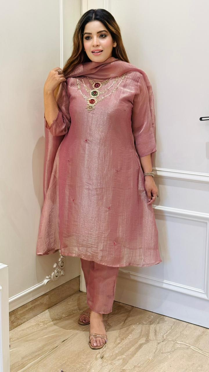 Raima Suit Set- Green, Pink