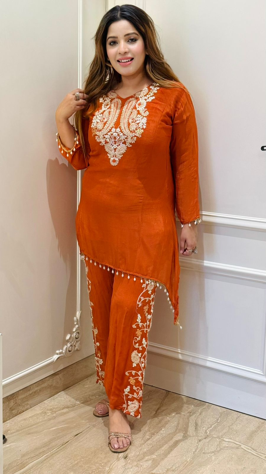 Rishvi Chinnon Cordset- Orange, Green, Purple