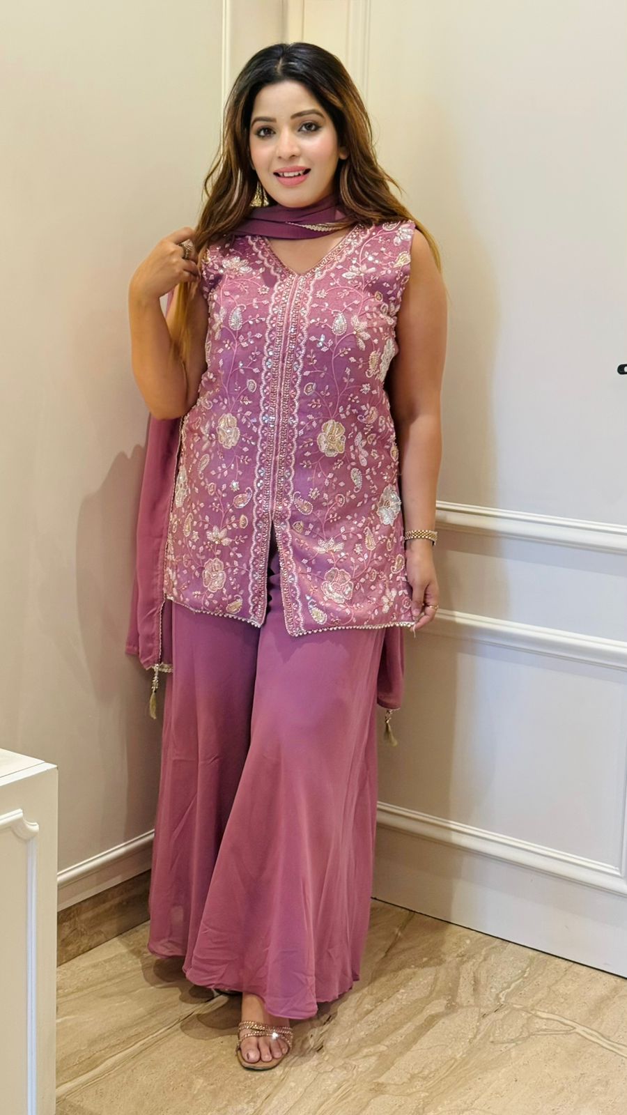 Varenya Palazzo Suit Set- Purple, Blue