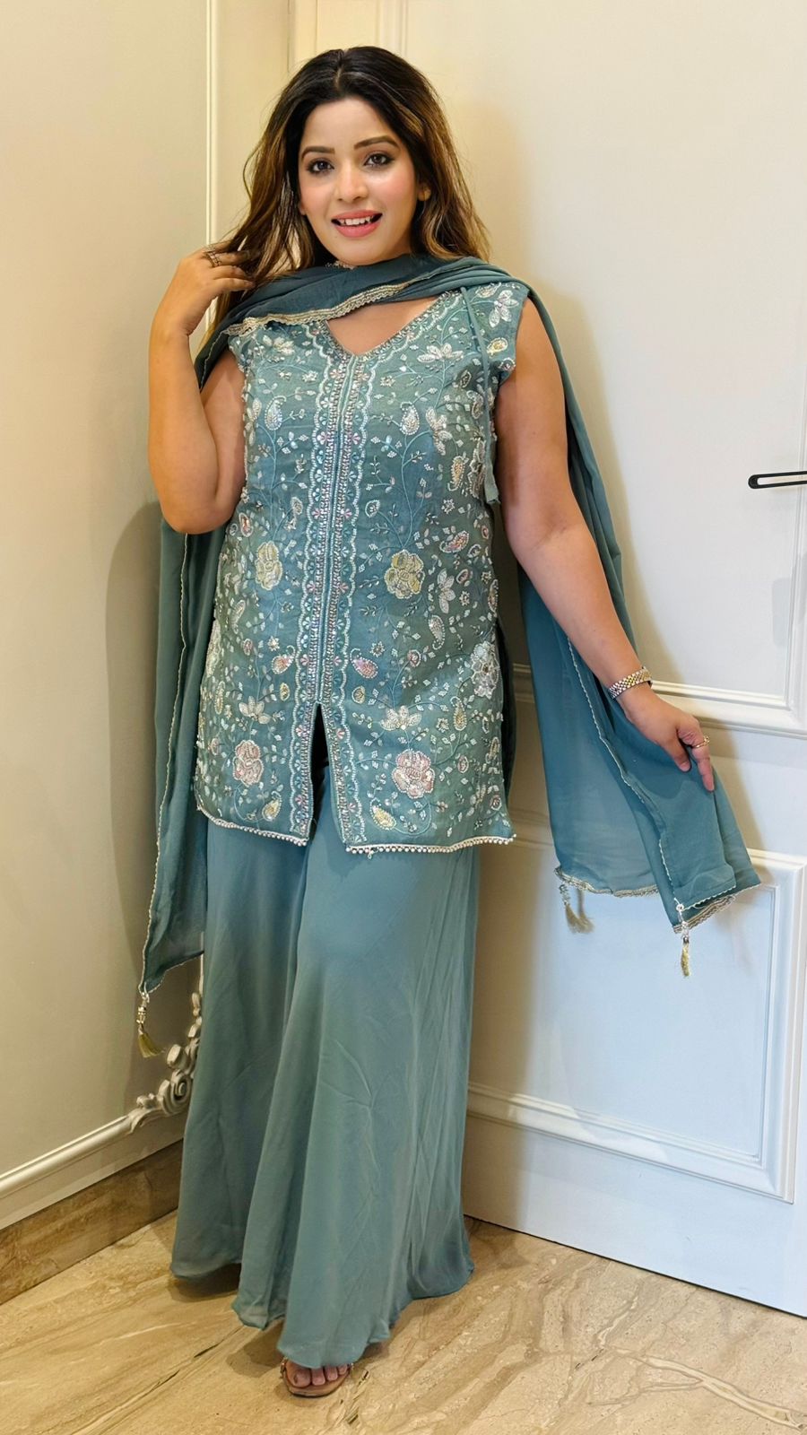 Varenya Palazzo Suit Set- Purple, Blue