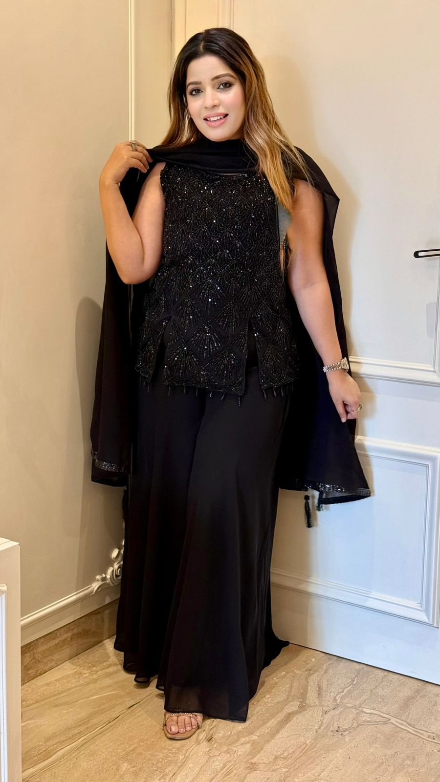 Janya Georgette Palazzo Suit Set- Black