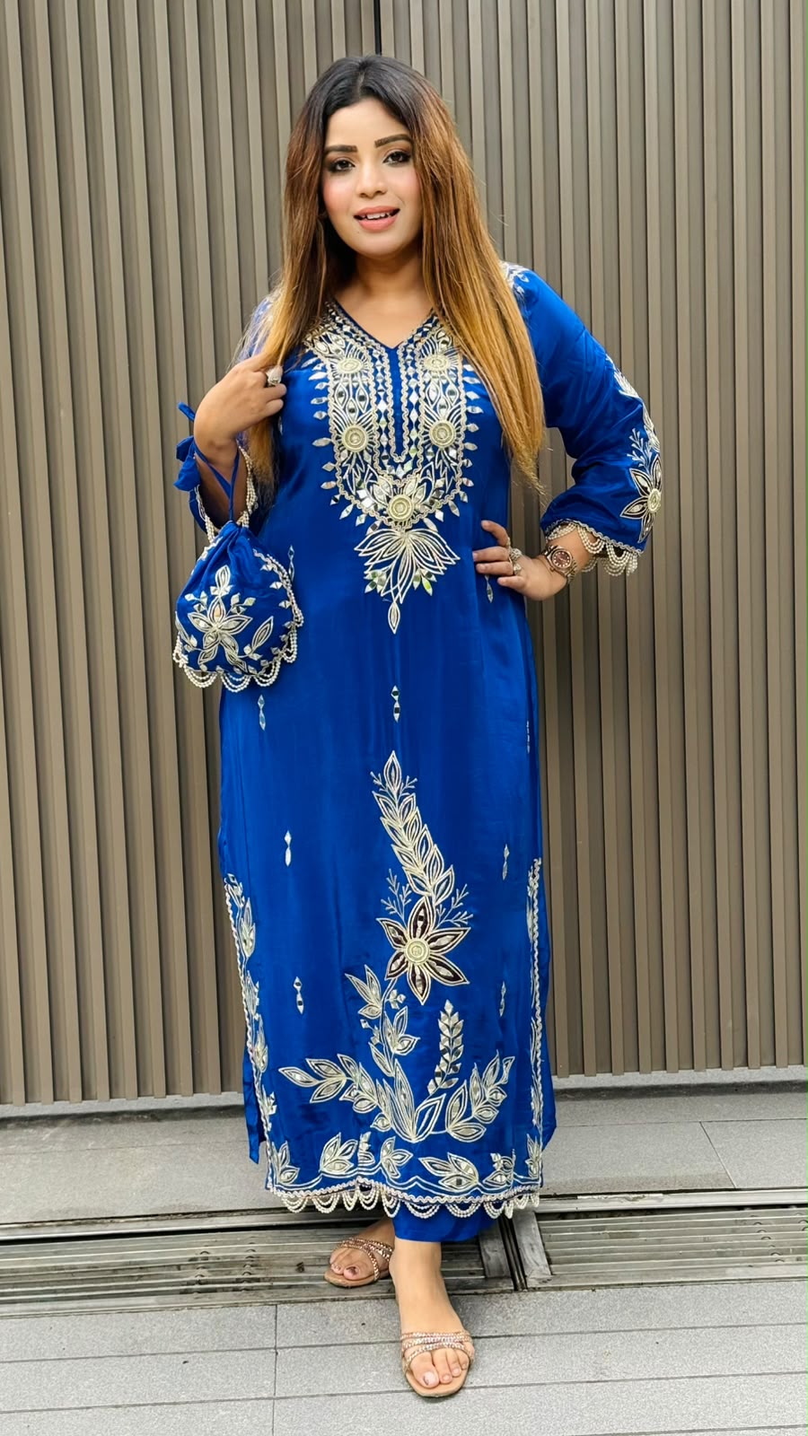 Manya Crepe Firaan Set- Blue