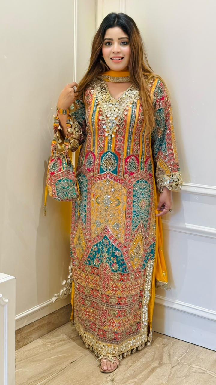 Nivya Crepe Firaan- Yellow, Orange