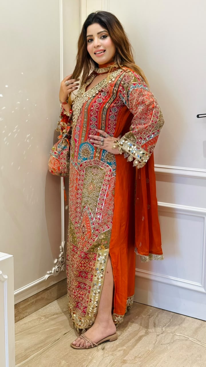 Nivya Crepe Firaan- Yellow, Orange