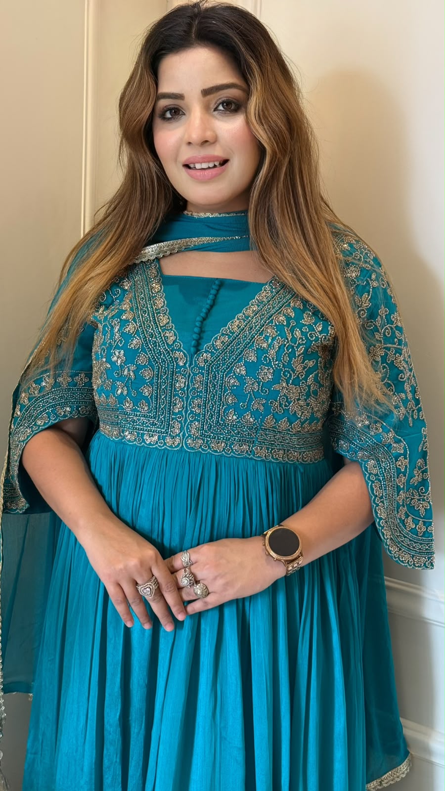 Ranya Chinnon Anarkali Suit Set- Blue