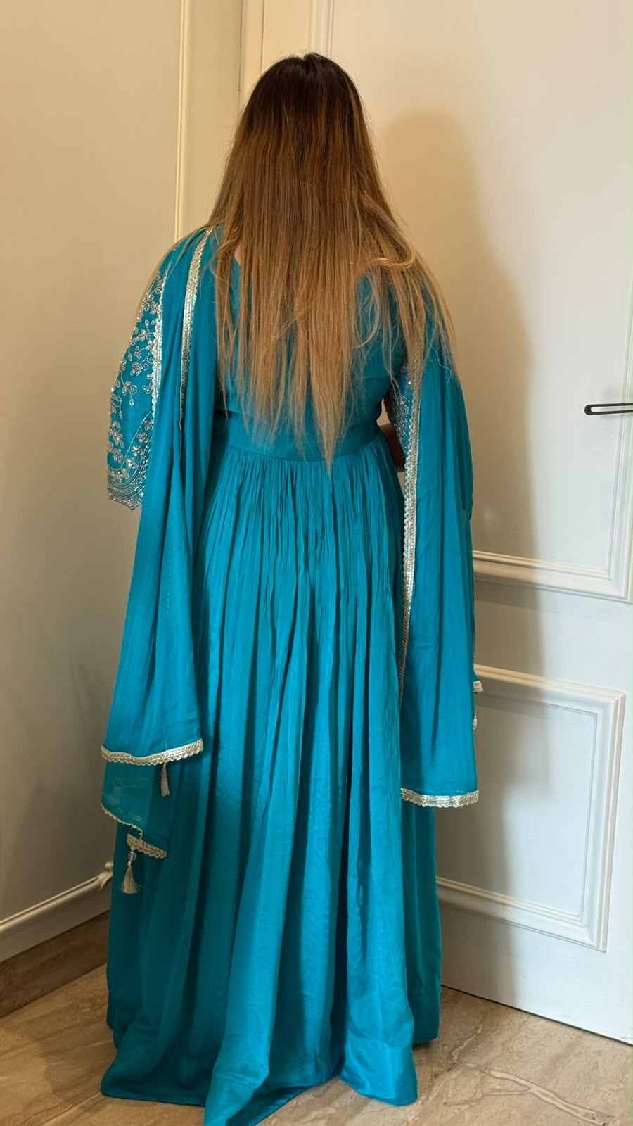 Ranya Chinnon Anarkali Suit Set- Blue