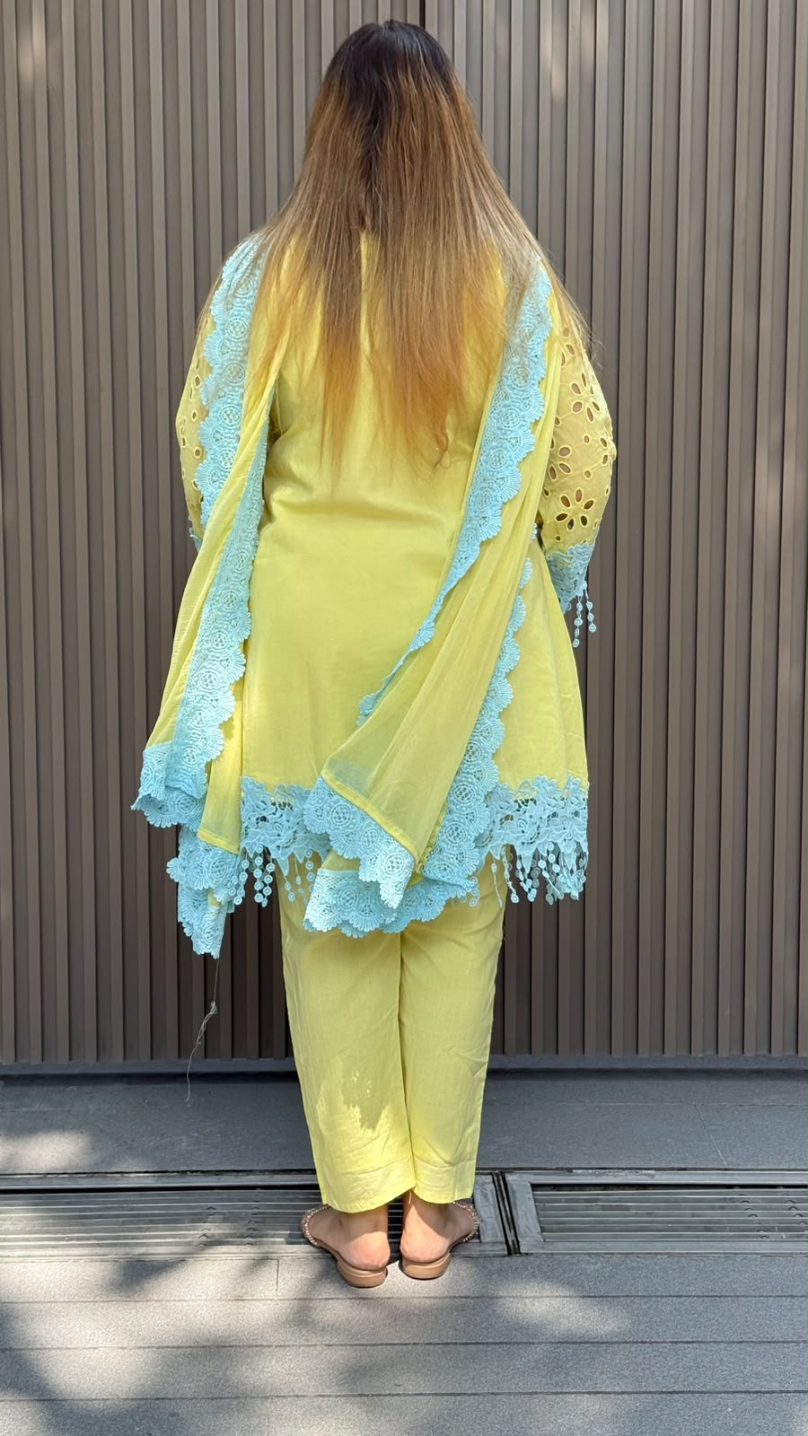 Vareya Cotton Suit Set- Yellow, Pink