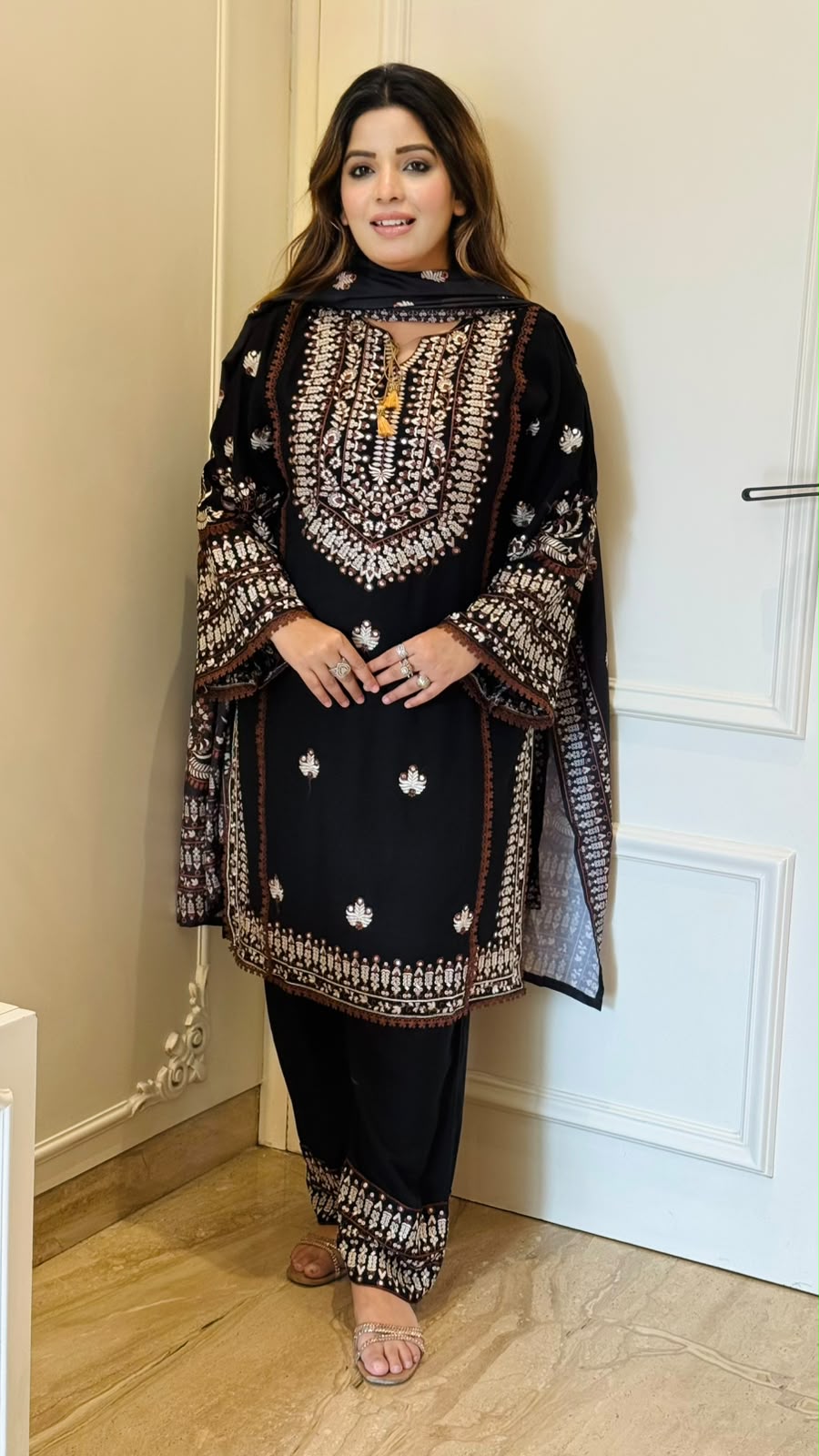 Jivya Rayon Plazo Suit Set- Black, Purple