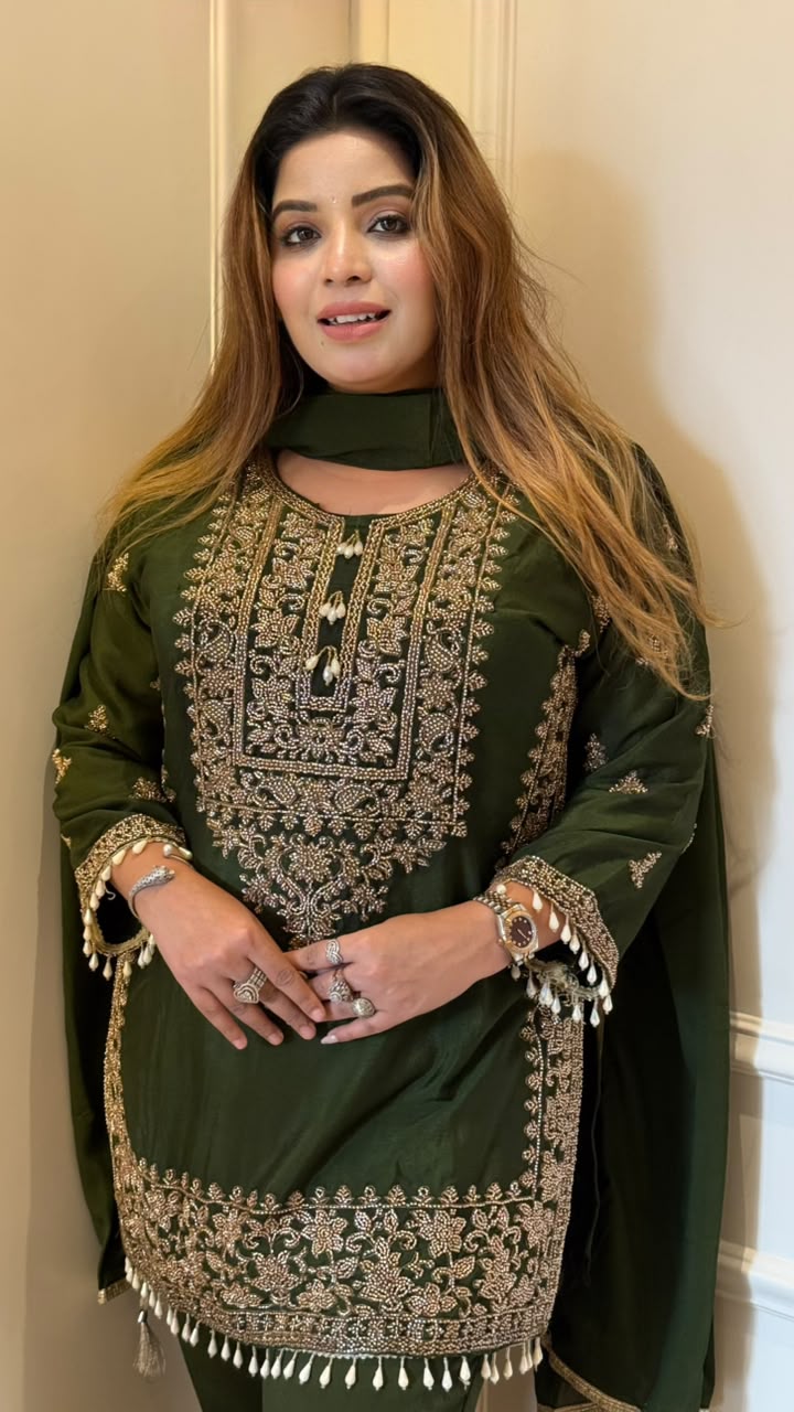 Simran Chinnon Georgette Suit Set- Pink, Purple, Green