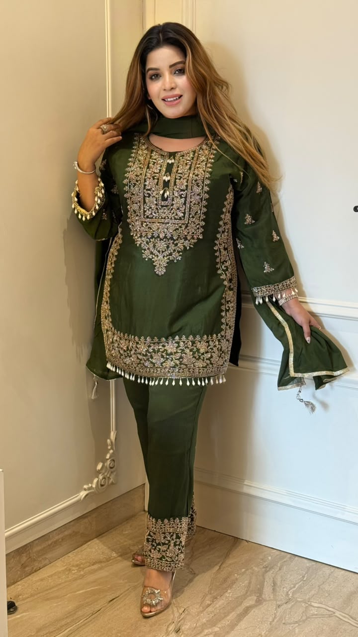 Simran Chinnon Georgette Suit Set- Pink, Purple, Green