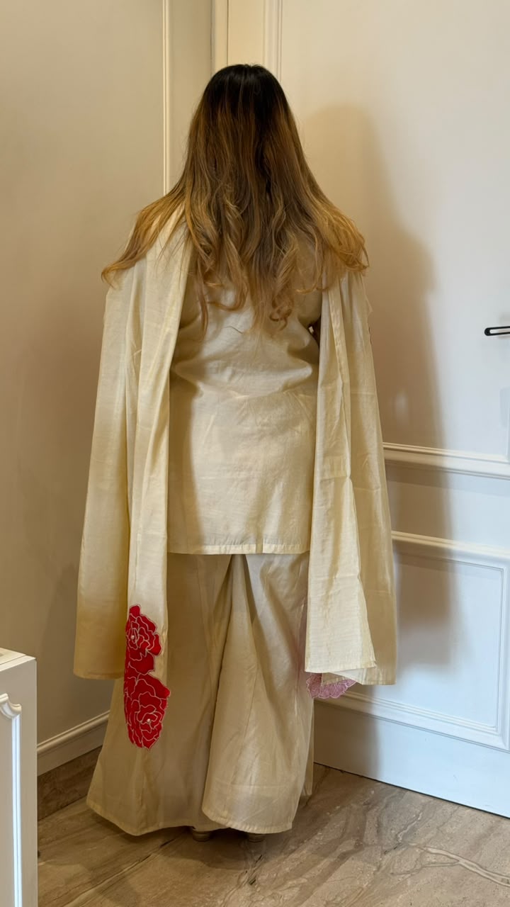Ameya Shimmer Cotton Suit Set- Beige