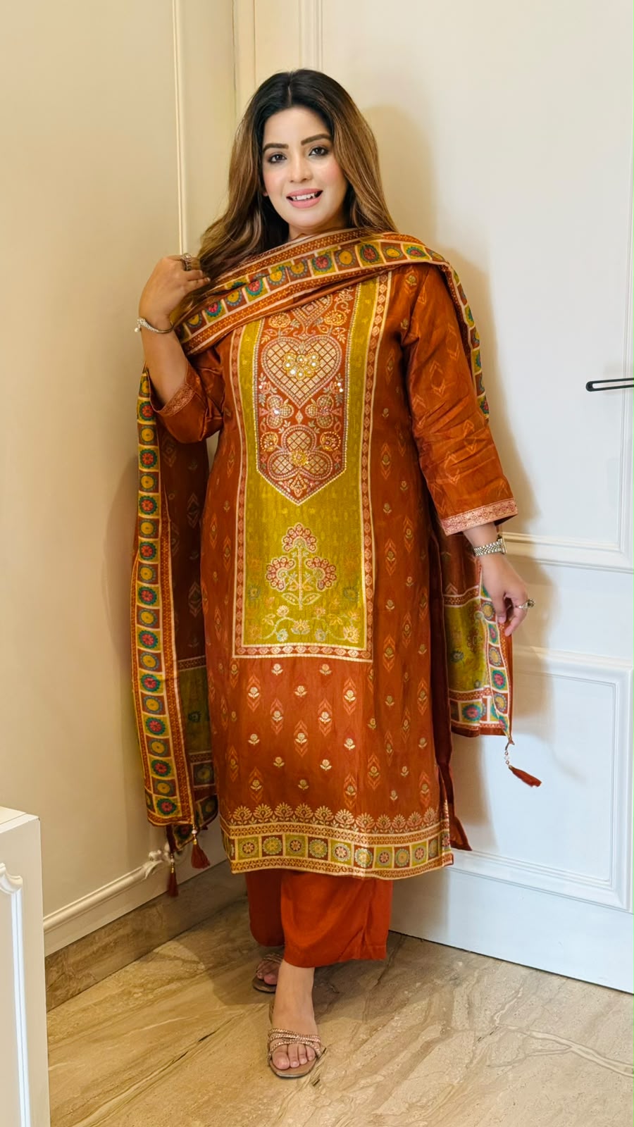Chaitali Banarsi Suit Set- Brown